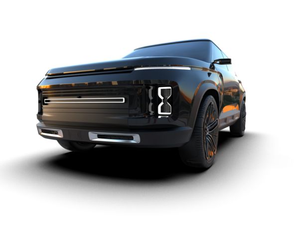 Siyah arka planda bir araba. Yüksek çözünürlüklü çizim. 3d oluşturma