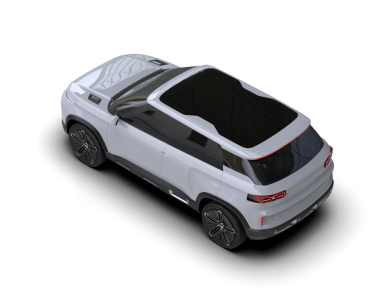 Gri arka planda gölgeli beyaz bir cip. 3d oluşturma