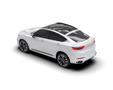 Beyaz arka planda izole edilmiş beyaz spor araba