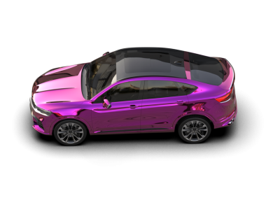 Pembe araba arka planda izole edilmiş. 3D görüntüleme - illüstrasyon