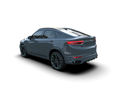 Siyah arka planda modern lüks bir araba. Camla kaplanmış. Renkli, karanlıkta güzel bir ışık.