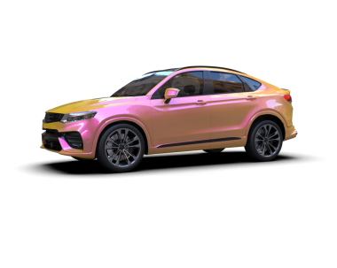 Pembe spor araba beyazda izole edilmiş. 3D görüntüleme - illüstrasyon