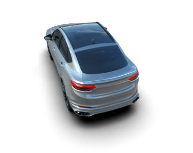 Siyah arka planda bir arabanın gölgesi olan 3 boyutlu bir araba..