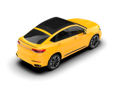 Beyaz arka planda modern lüks sarı şehir arabası. 3d oluşturma