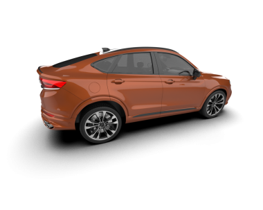 Gri arkaplanda izole edilmiş gerçekçi kırmızı araba