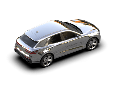 Beyaz arka planda izole edilmiş lüks bir arabanın üç boyutlu resmi