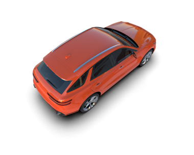 Beyaz stüdyo arka planında yansıması olan 3 boyutlu bir araba. Kırmızı arabalı araba.