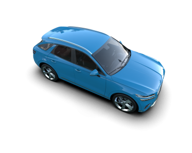 Mavi araba gri arka planda izole edilmiş. 3d illüstrasyon.