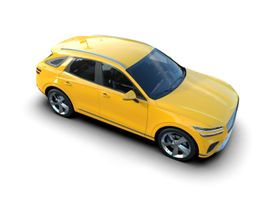 Stüdyoda beyaz arka planı olan bir arabanın 3 boyutlu görüntüsü.