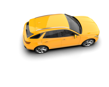 Sarı bir arabanın 3 boyutlu resmi. izole