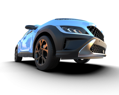 Siyah arka planda modern bir araba. 3d illüstrasyon