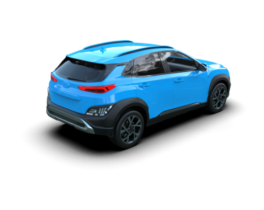 Mavi ekranlı mavi araba beyaz arka planda izole edilmiş, 3 boyutlu görüntüleme