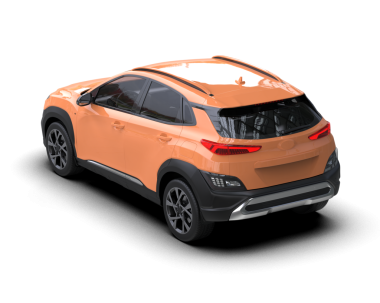 Gri arka planda turuncu SUV arabası. 3d oluşturma