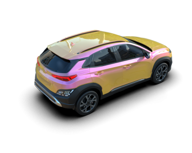 Güzel pembe ve siyah renkli modern kompakt araba.