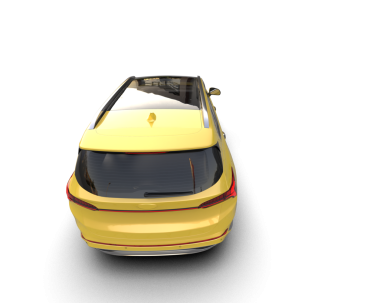 Sarı araba siyah arkaplanda izole edildi. 3 boyutlu çizim - illüstrasyon