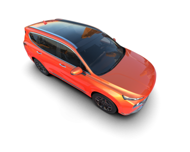 Yoldaki modern araba beyaz arka planda izole edilmiş.