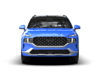 Modern araba. Arkasında mavi-mavi bir arabanın 3 boyutlu görüntüsü.