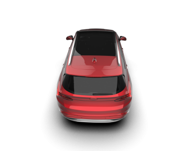 Gri arka planda izole edilmiş kırmızı modern elektrikli araba. 3d oluşturma.