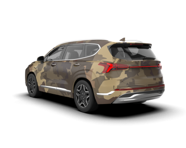 Stüdyo arka planında 3 boyutlu markasız bir SUV görüntüsü var.