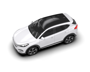 Beyaz arka planda beyaz SUV aracı, 3 boyutlu görüntüleme