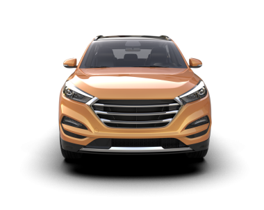 Modern SUV arabası beyaz arka planda izole edilmiş. Ön manzara. 3d illüstrasyon.