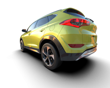 Sarı arka planı olan modern bir cip. 3d oluşturma