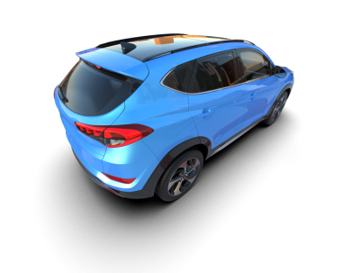 Beyaz arka planı olan mavi bir spor araba. 3d oluşturma.