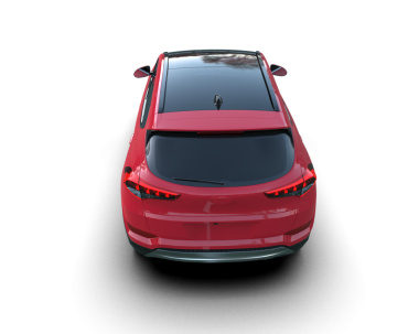 Kırmızı araba siyah arkaplanda izole edildi