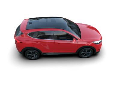 Beyaz arkaplanda izole edilmiş kırmızı bir arabanın 3 boyutlu görüntüsü.