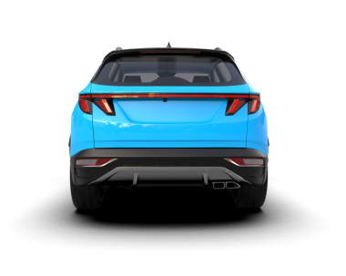 Arka planda gerçekçi bir SUV arabası var. 3D görüntüleme - illüstrasyon