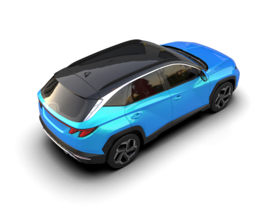 Mavi araba beyaz arka planda izole edilmiş.