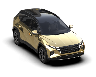 Stüdyonun arka planında 3 boyutlu markasız bir SUV görüntüsü var.