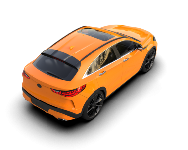 Arka tarafı güzel manzaralı modern turuncu bir araba.