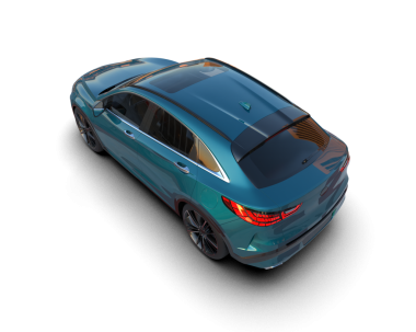 Modern araba beyaz arka planda izole edilmiş, güzel mavi bir arka planı var. 3d illüstrasyon