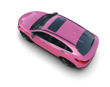 Gri arka planda izole edilmiş pembe modern araba.