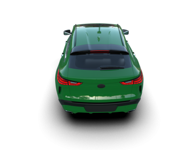 Modern yeşil araba gölgeli beyaz bir arka planda izole edilmiş. 3d oluşturma