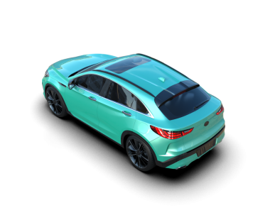 Elektrikli bir arabanın 3 boyutlu görüntüsü.