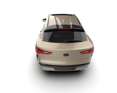 Beyaz arka planda izole edilmiş modern bir arabanın 3 boyutlu görüntüsü