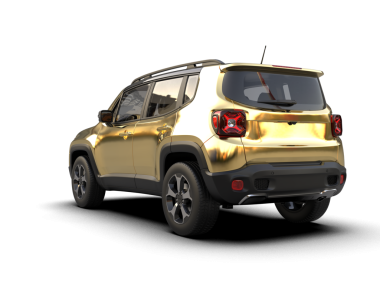 Altın bir arabanın 3 cg görüntüsü.