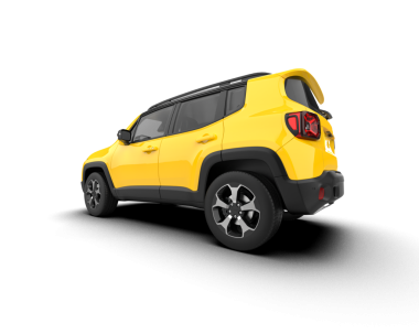 Sarı SUV arabası beyaz arka planda izole edildi. 3 boyutlu görüntüleme