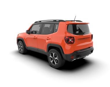 Bir markanın 3 boyutlu çizimi - siyah arka planı olan daha az SUV.