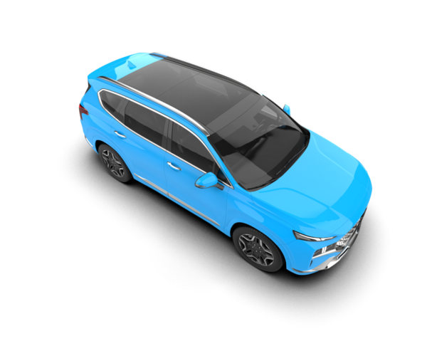 Mavi araba beyaz arka planda izole edilmiş.