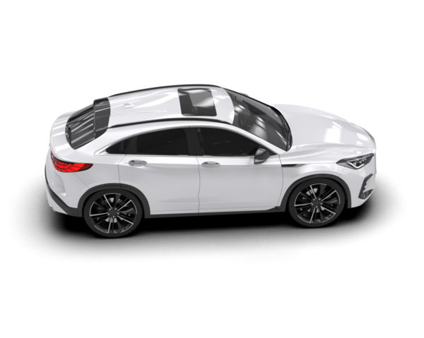 Beyaz modern araba arka planda izole edilmiş. 3d oluşturma.