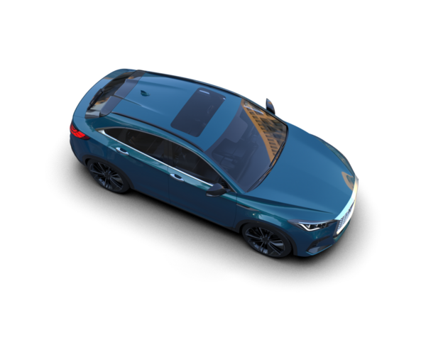 Yüzeyde yansıması olan siyah bir arka planda izole edilmiş modern şehir arabası. 3D görüntüleme. 3d illüstrasyon