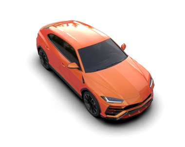 Siyah arka planda turuncu bir araba. 3d illüstrasyon