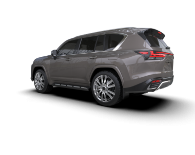 Beyaz arka planda siyah jipi olan bir araba. 3d oluşturma