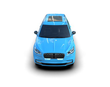 Mavi araba arka planda yansımayla izole edilmiş. 3d illüstrasyon.