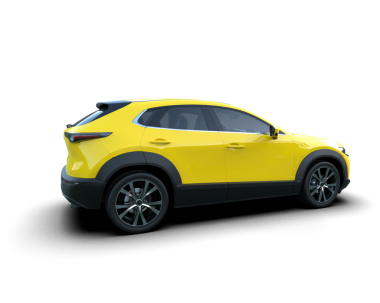 Sarı modern SUV aracı siyah arkaplanda kırpma yolu ile izole edildi