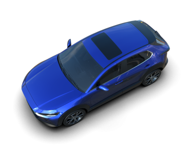 Siyah stüdyoda izole edilmiş mavi bir SUV 'un 3 boyutlu görüntüsü.