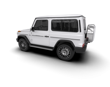 Beyaz arka planda beyaz lüks bir cip. 3d oluşturma.